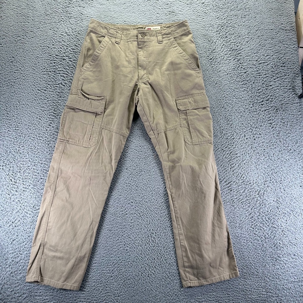 Wrangler Pant Mens 32x32 Beige Cotton Cargo Straight Relaxed Workwear Stretch